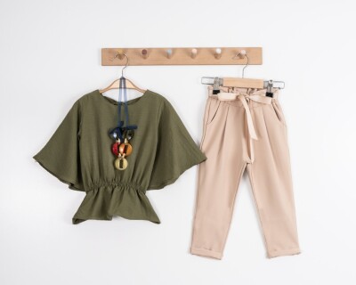 Toptan Kız Çocuk 2'li Geniş Kollu Bluz ve Pantolon Takım 8-12Y Moda Mira 1080-7043 - 5