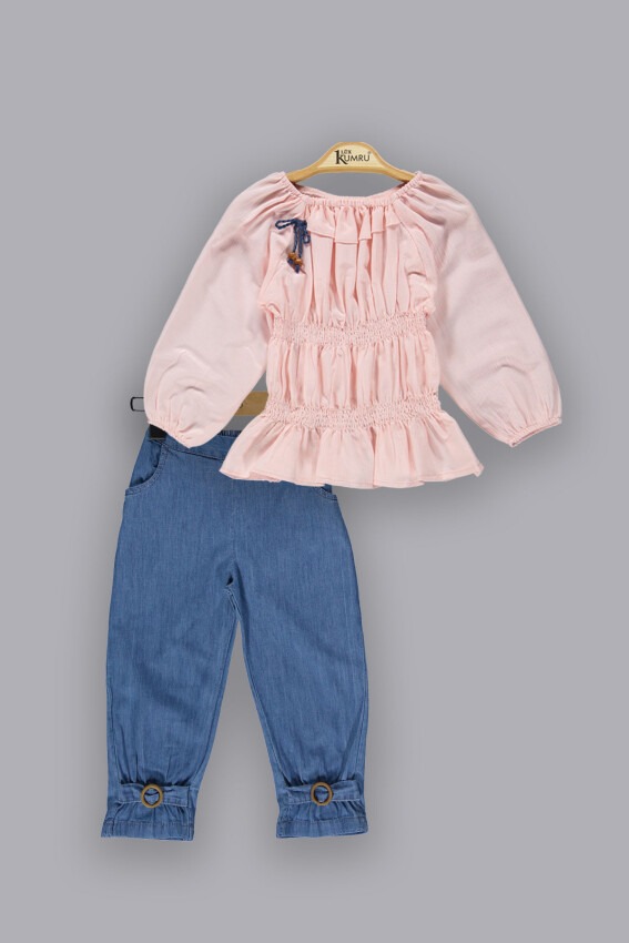 Toptan Kız Çocuk 2'li Gömlek ve Kot Pantolon 2-5Y Kumru Bebe 1075-3801 - 1