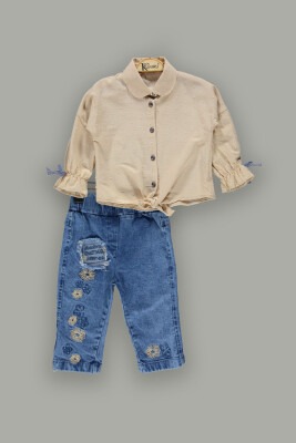 Toptan Kız Çocuk 2'li Gömlek ve Kot Pantolon Takım 2-5Y Kumru Bebe 1075-3888 - 1