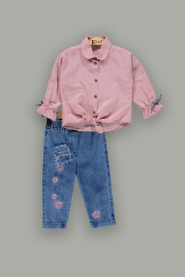 Toptan Kız Çocuk 2'li Gömlek ve Kot Pantolon Takım 2-5Y Kumru Bebe 1075-3888 - Kumru Bebe (1)
