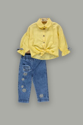 Toptan Kız Çocuk 2'li Gömlek ve Kot Pantolon Takım 2-5Y Kumru Bebe 1075-3888 Sarı