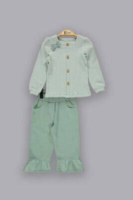 Toptan Kız Çocuk 2'li Gömlek ve Pantolon Takım 2-5Y Kumru Bebe 1075-3817 Mint yeşili