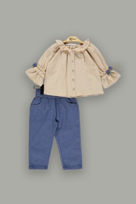 Toptan Kız Çocuk 2'li Gömlek ve Pantolon Takım 2-5Y Kumru Bebe 1075-3852 - Kumru Bebe