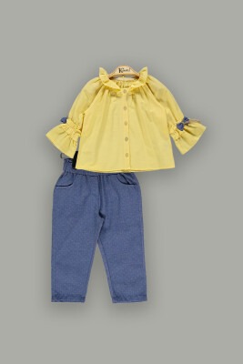 Toptan Kız Çocuk 2'li Gömlek ve Pantolon Takım 2-5Y Kumru Bebe 1075-3852 Sarı