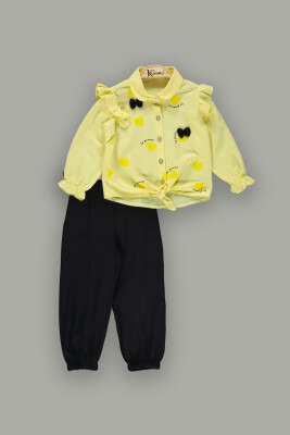 Toptan Kız Çocuk 2'li Gömlek ve Pantolon Takım 2-5Y Kumru Bebe 1075-3866 Sarı