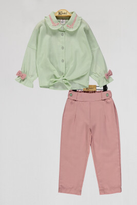 Toptan Kız Çocuk 2'li Gömlek ve Pantolon Takım 2-5Y Kumru Bebe 1075-4039 Mint yeşili