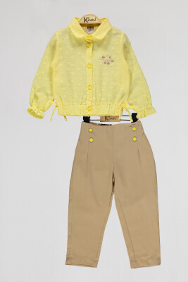 Toptan Kız Çocuk 2'li Gömlek ve Pantolon Takım 2-5Y Kumru Bebe 1075-4056 Sarı