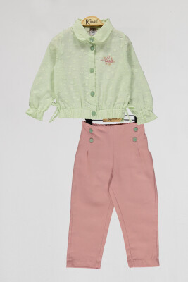 Toptan Kız Çocuk 2'li Gömlek ve Pantolon Takım 2-5Y Kumru Bebe 1075-4056 Mint yeşili