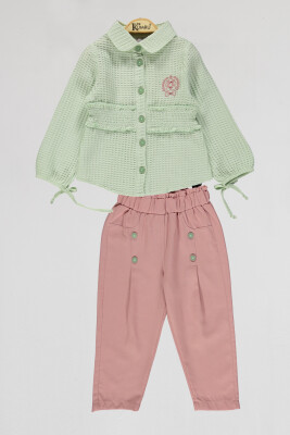 Toptan Kız Çocuk 2'li Gömlek ve Pantolon Takım 2-5Y Kumru Bebe 1075-4069 Mint yeşili