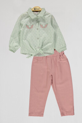 Toptan Kız Çocuk 2'li Gömlek ve Pantolon Takım 2-5Y Kumru Bebe 1075-4097 Mint yeşili