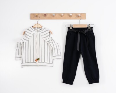 Toptan Kız Çocuk 2'li Gömlek ve Pantolon Takım 2-6Y Moda Mira 1080-6080 Açık Lacivert