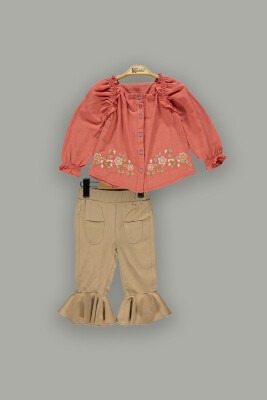 Toptan Kız Çocuk 2'li Gömlek ve Pantolon Takımı 2-5Y Kumru Bebe 1075-3835 - Kumru Bebe (1)
