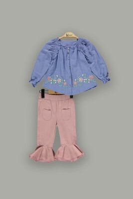 Toptan Kız Çocuk 2'li Gömlek ve Pantolon Takımı 2-5Y Kumru Bebe 1075-3835 - 3
