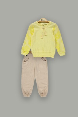 Toptan Kız Çocuk 2'li Gömlek ve Pantolonlu Takım 2-5Y Kumru Bebe 1075-3830 Sarı