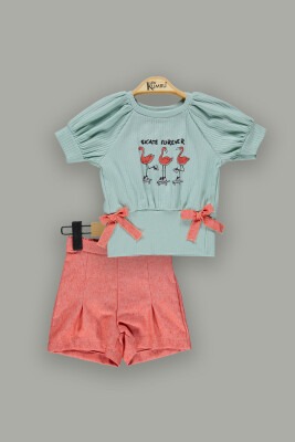Toptan Kız Çocuk 2'li Kız Çocuk T-shirt ve Şort Takım 2-5Y Kumru Bebe 1075-3941 - 2