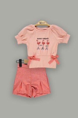 Toptan Kız Çocuk 2'li Kız Çocuk T-shirt ve Şort Takım 2-5Y Kumru Bebe 1075-3941 Somon