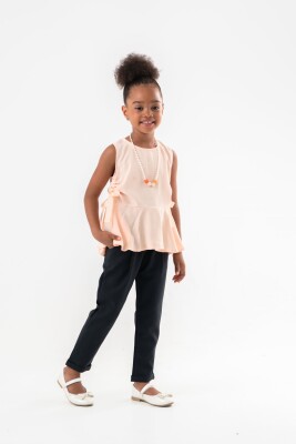 Toptan Kız Çocuk 2'li Kolsuz Bluz ve Pantolon Takım 2-6Y Moda Mira 1080-6091 - 1