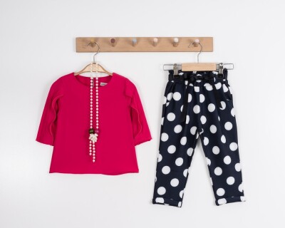 Toptan Kız Çocuk 2'li Kolu Fırfırlı Bluz ve Puanlı Pantolon Takım 2-6Y Moda Mira 1080-7046 - 4