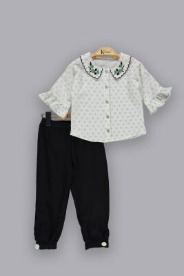 Toptan Kız Çocuk 2'li Nakışlı Gömlek ve Pantolon Takım 2-5Y Kumru Bebe 1075-3719 - 1