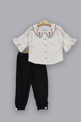 Toptan Kız Çocuk 2'li Nakışlı Gömlek ve Pantolon Takım 2-5Y Kumru Bebe 1075-3719 - Kumru Bebe (1)