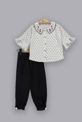 Toptan Kız Çocuk 2'li Nakışlı Gömlek ve Pantolon Takım 2-5Y Kumru Bebe 1075-3719 Siyah