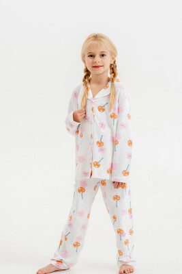 Toptan Kız Çocuk 2'li Pijama Takımı 6-9Y Tuffy 1099-1056 Ekru