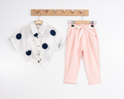 Toptan Kız Çocuk 2'li Puanlı Gömlek ve Pantolon Takım 3-7Y Moda Mira 1080-7080 - 5