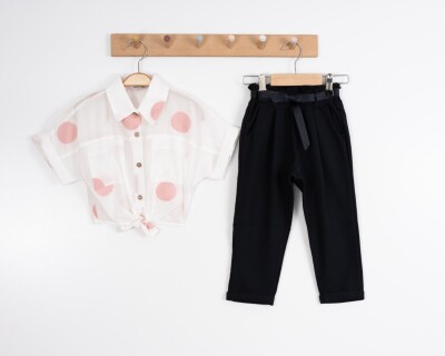 Toptan Kız Çocuk 2'li Puanlı Gömlek ve Pantolon Takım 3-7Y Moda Mira 1080-7080 - 3