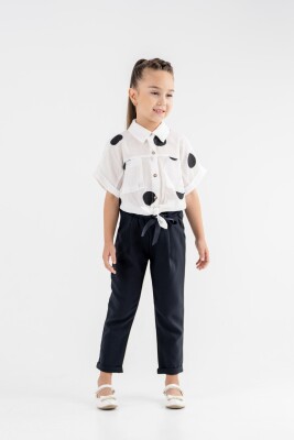 Toptan Kız Çocuk 2'li Puanlı Gömlek ve Pantolon Takım 3-7Y Moda Mira 1080-7080 - 1