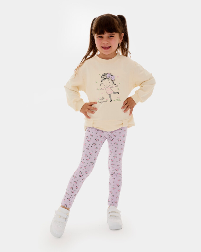 Toptan Kız Çocuk 2'li Sweat ve Tayt Takım 1-4Y Bupper Kids 1053-24104 - 2