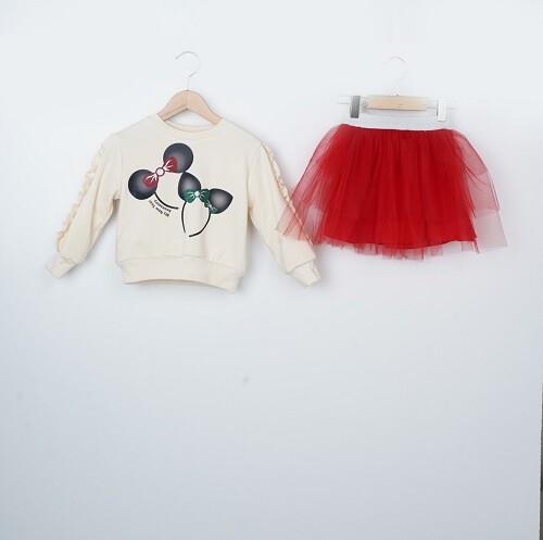 Toptan Kız Çocuk 2'li Sweatshirt ve Tüllü Etek Takım 3-6Y Büşra Bebe 1016-23253 - 2