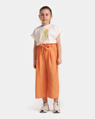 Toptan Kız Çocuk 2'li Tişört ve Pantolon Takımı 7-10Y Miniloox 1054-24809 Somon