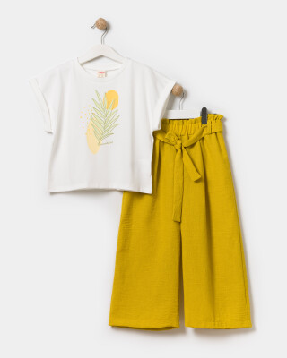 Toptan Kız Çocuk 2'li Tişört ve Pantolon Takımı 7-10Y Miniloox 1054-24809 - Miniloox