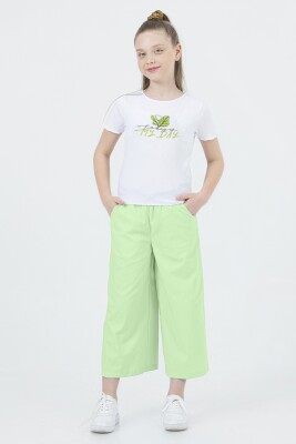 Toptan Kız Çocuk 2'li Tişört ve Pantolon Takımı 7-11Y Boys&Girls 1081-0325 Mint yeşili