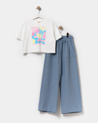 Toptan Kız Çocuk 2'li Tişört ve Pantolon Takımı 9-12Y Miniloox 1054-24813 - Miniloox
