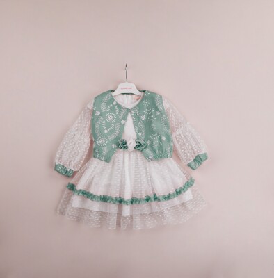 Toptan Kız Çocuk 2'li Tüllü Elbise ve Bolero Takım 1-4Y BabyRose 1002-4081 Yeşil