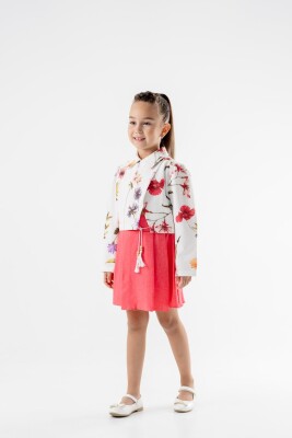 Toptan Kız Çocuk 2'li Yakalı Bluz ve Etek Takım 8-12Y Moda Mira 1080-7107 - Moda Mira