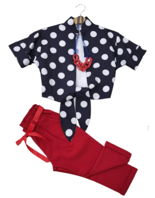 Toptan Kız Çocuk 3'lü Bağlamalı Bolero Bluz ve Pantolon Takım 8-12Y Moda Mira 1080-7068 Lacivert