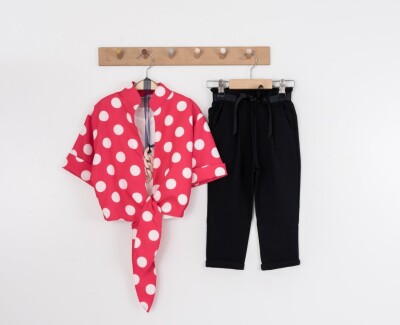 Toptan Kız Çocuk 3'lü Bağlamalı Bolero Bluz ve Pantolon Takım 8-12Y Moda Mira 1080-7068 - 3