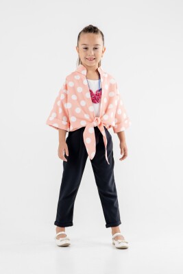 Toptan Kız Çocuk 3'lü Bağlamalı Bolero Bluz ve Pantolon Takım 8-12Y Moda Mira 1080-7068 - 1