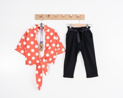 Toptan Kız Çocuk 3'lü Bağlamalı Bolero Bluz ve Pantolon Takım 8-12Y Moda Mira 1080-7068 - 2
