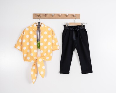 Toptan Kız Çocuk 3'lü Bağlamalı Bolero Bluz ve Pantolon Takım 8-12Y Moda Mira 1080-7068 - 7