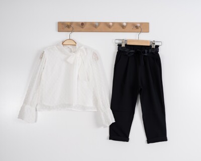 Toptan Kız Çocuk 3'lü Bluz, Tişört ve Pantolon Takımı 3-7Y Moda Mira 1080-7019 - 2