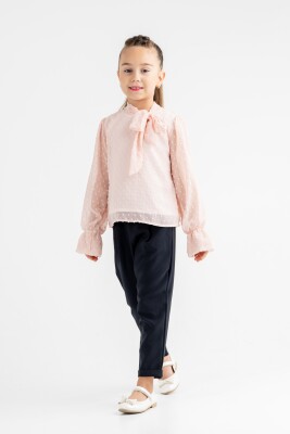 Toptan Kız Çocuk 3'lü Bluz, Tişört ve Pantolon Takımı 3-7Y Moda Mira 1080-7019 Açık Pembe
