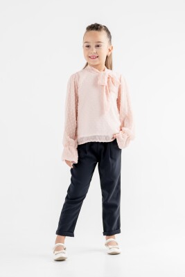 Toptan Kız Çocuk 3'lü Bluz, Tişört ve Pantolon Takımı 8-12Y Moda Mira 1080-7020 Açık Pembe