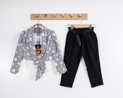 Toptan Kız Çocuk 3'lü Bolero Bluz ve Pantolon Takım 3-7Y Moda Mira 1080-7074 - 2
