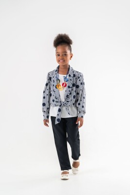 Toptan Kız Çocuk 3'lü Bolero Bluz ve Pantolon Takım 3-7Y Moda Mira 1080-7074 - 1
