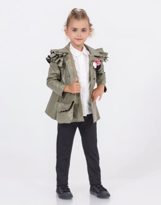 Toptan Kız Çocuk 3'lü Çantalı Ceket, Gömlek ve Pantolon Takım 2-6Y Miss Lore 1055-5200 Yeşil
