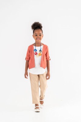 Toptan Kız Çocuk 3'lü Ceket Bluz ve Pantolon Takım 3-7Y Moda Mira 1080-7047 - 1