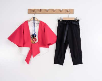 Toptan Kız Çocuk 3'lü Ceket, Bluz ve Pantolon Takımı 3-7Y Moda Mira 1080-7055 - 2